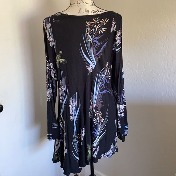 Free People Black Floral Cold Shoulder Tunic Dress Boho Feminine Contemporary - Picture 9 of 15